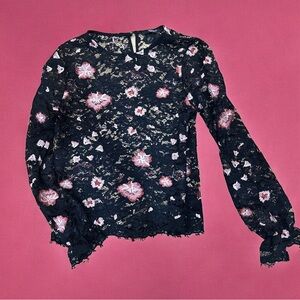 Black floral lace seethrough top size S. Made in Italy.